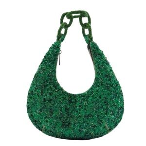 ZARA Emerald Green Beaded Mini Shoulder Resort Bag 💚✨